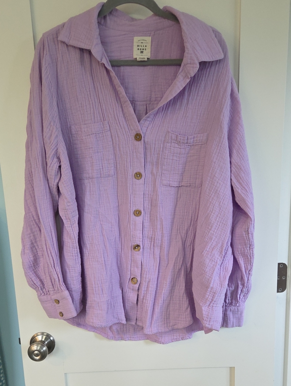 Billabong Lavender Button-Front Gauze Shirt with Chest Pockets